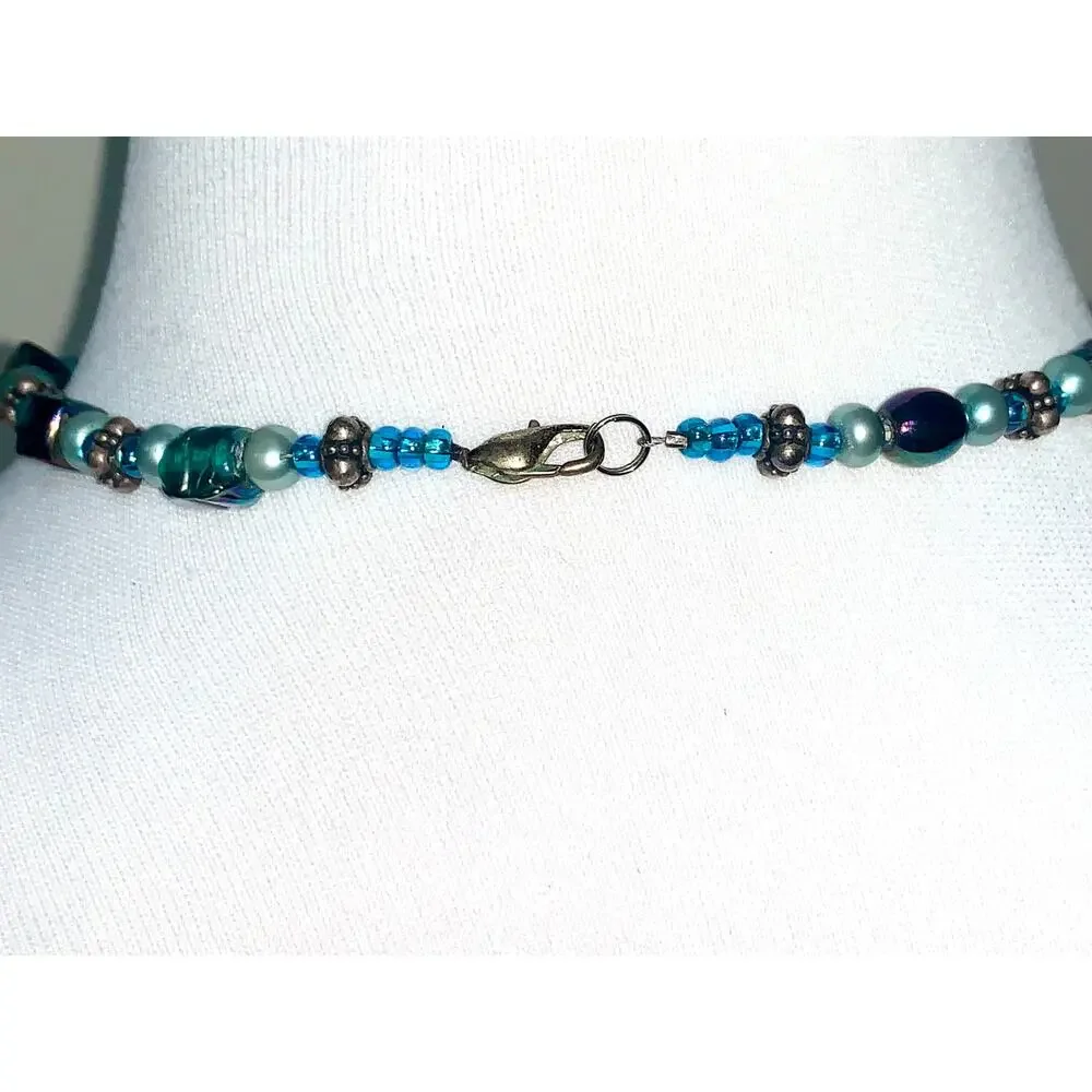 Boho Colorful Painted Iridescent Glass Beaded Choker Statement Necklace